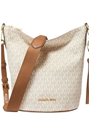 Michael Kors Brooke Medium Zip Bucket Messenger Bag Vanilla MK NWT